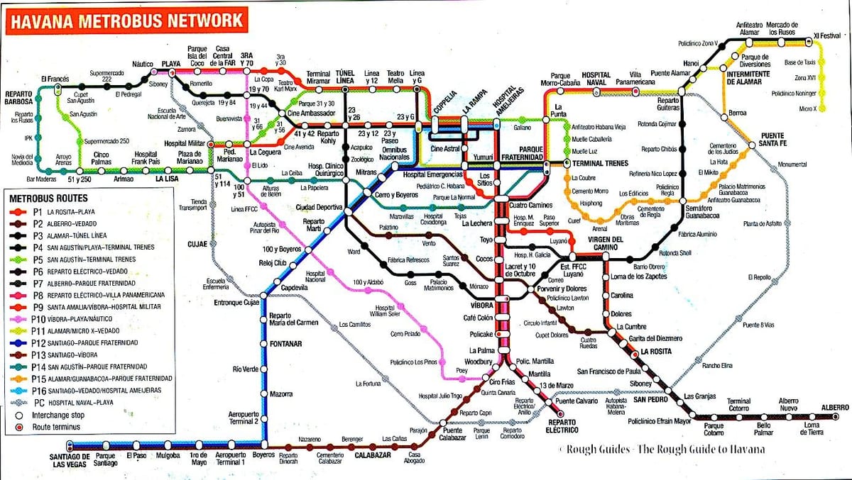 แผนที่ของฮาวานา(คิวบา)นรถบัส